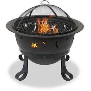 29.25 Inch Outdoor Firebowl Wood Burning Fire Pit with Star And Moon