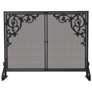 39 Inch Single Panel Screen with Doors and Cast Scrolls