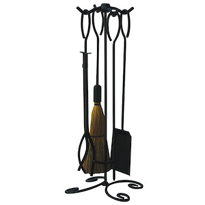 5 Piece Wrought Iron Fireset with Ring Handle