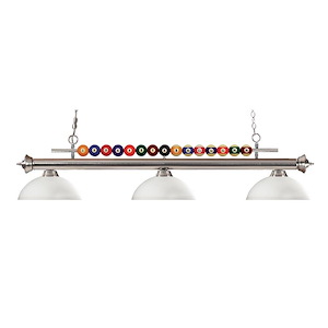 Wilton Circle - 3 Light Billiard Light in Brushed Nickel with Pool Balls Across The Top with Dome Matte Opal Glass - 1256875