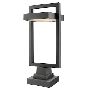 Geometric 12W 1 LED Outdoor Square Pier Mount Lantern in Black Finish with Frosted Glass Shade 10.5 inches W x 24.25 inches H