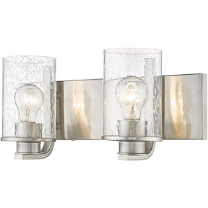 2 Light Classical Steel Vanity Light Fixture with Cylinder Clear Seedy Glass-7.25 Inches H by 16 Inches W - 1260567