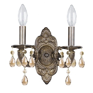 2 Light Steel Candle Wall Sconce with Crystal-9.5 Inches H by 10 Inches W - 1153009