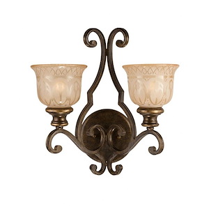 Steel 2 Light Wall Bracket in Traditional Style with Bronze Umber Finish and Umber Glass-16.5 Inches H x 16 Inches W - 1145843
