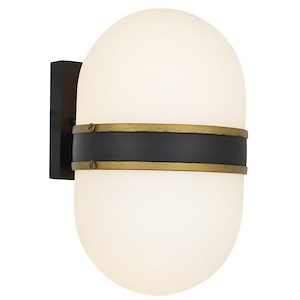 Steel 2 Light Outdoor Wall Sconce in Contemporary Style with Matte Black Finish and Opal Frosted Glass-13.25 Inches H x 8 Inches W