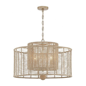 Farmhouse 4-Light Chandelier with Two-layered Shade of Open-Weave Drum with Burnished Silver Metal 25 inches W x 16.5 inches H
