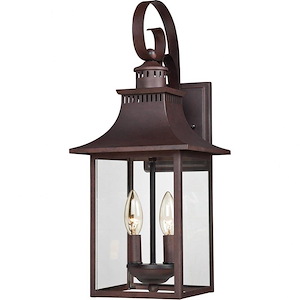 2-Light Outdoor Lantern Wall Sconce in Copper Bronze with Clear Glass Panels Shade 8 inches W x 19 inches H