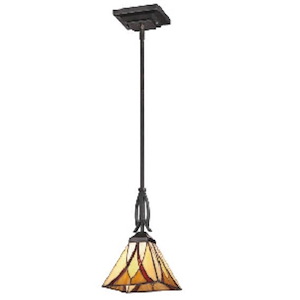 Tiffany Mission Style Pendant Light in Valiant Bronze with Empire Rectangle Tiffany Glass 7 inches W x 11.5 inches H