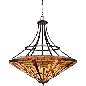 8 Light Bowl Pendant Geometric Chandelier - Mission Style Tiffany Pendant Light - 931472