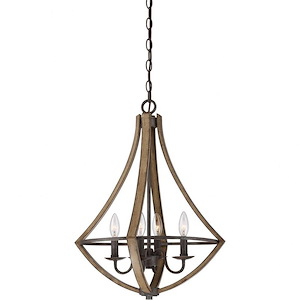 Modern Farmhouse 4 Light Candle Style Caged Dinette Chandelier With Faux Wood Accents - Harper Manor Collection - 1245895