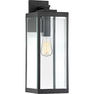 Outdoor Wall Lantern Light Fixture with Rectangular Framework in Black with Clear Beveled Glass Panels 7 inches W x 20 inches H - 1246471