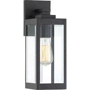Outdoor Wall Lantern Light Fixture with Rectangular Framework in Black with Clear Beveled Glass Panels 5 inches W x 14.25 inches H
