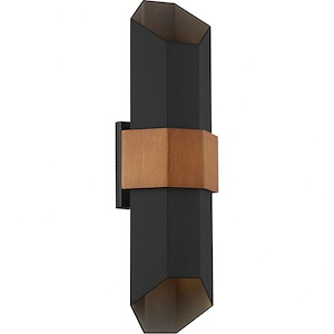 Outdoor Wall Lantern with Geometric Silhouette in Matte Black Finish with Painted Wood Band 6.75 inches W x 20.5 inches H - 1246705
