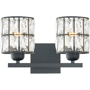 2 Light Contemporary Steel Bathroom Light Fixture with Clear Beveled Glass-8 Inches H by 13 Inches W - 1247077
