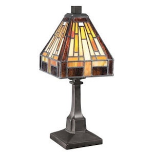 1 Light Mission Tiffany Accent Lamp with Geometric Stained Glass Panels and Vintage Looking Base-Inline Switch
