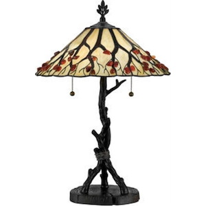 Tiffany Table Lamp with Tree Branch Basewith Organic Stained Glass Shade with Agate Stones 17 inches W x 25 inches H