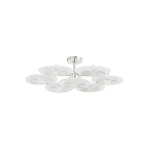 Modern 7 LED Outdoor Round Rippled Discs Chandelier with Piastra Ice Glass Shades 37.75 inches W x 10.25 inches H - 1247587