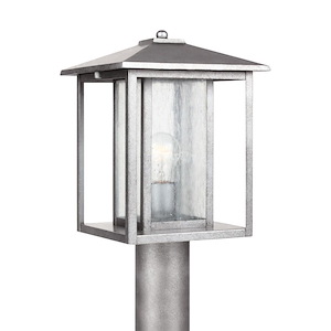 One Light Outdoor Post Lantern With Clean-Crisp Lines In Weathered Pewter With Clear Seeded&#194;&#160;Glass Made Of Aluminum - Size L9 W9 H15