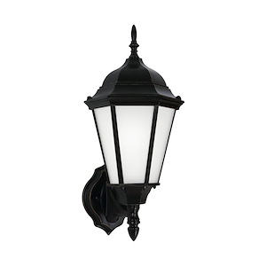 Aluminum Outdoor 1 Light Wall Lantern with Satin Etched Glass-17 Inches H x 7.75 Inches W
