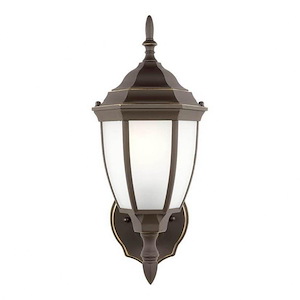 1 Light Aluminum Outdoor Wall Lantern with Satin Etched Glass-15.5 Inches H by 6.5 Inches W