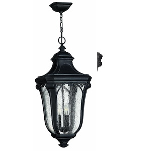 Candle Style 3-Light Large Outdoor Hanging Lantern with Scroll Arch Detail with Clear Seedy Glass 12 inches W x 25 inches H