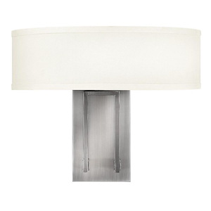 2 Light Mid-Century Modern Metal Wall Sconce with Off-White Fabric Shade-12 Inches H by 15 Inches W - 1251638