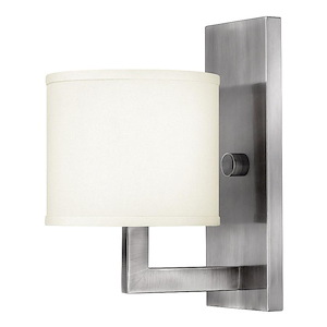 Metal 1 Light Wall Sconce in Mid-Century Modern Style with Off-White Linen Shade-12 Inches H x 6.75 Inches W - 1251601