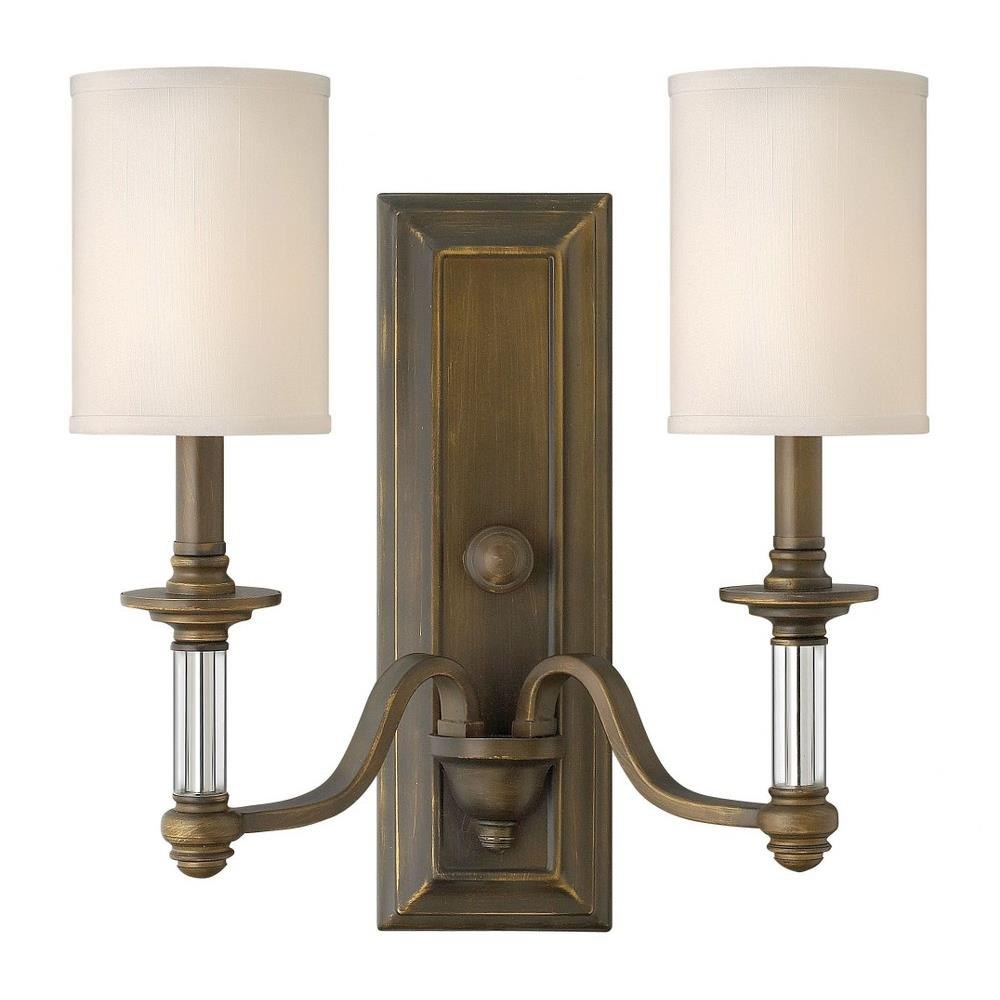 Bailey Street Home 81-BEL-3003674 Metal 2 Light Wall Sconce in Traditional Style with White Fabric Shade-15.75 Inches H x 15.5 Inches W