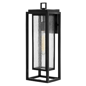 Double Frame Design 1-Light Large Outdoor Wall Lantern in Satin Nickel with Clear Seedy Glass 7 inches W x 20 inches H