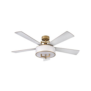 5-Blade Ceiling Fan with Light Kit in Heritage Brass with Off-White Linen Drum Shade 56 inches W x 17 inches H
