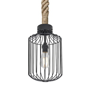 Sultana - One Light Cylinder Rope Pendant with Flat Canopy