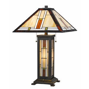 2 Light Table Lamp with Night Light In Traditional Style-24.5 Inches Tall and 16 Inches Wide