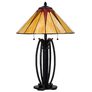2 Light Table Lamp In Art Deco Style-25 Inches Tall and 17 Inches Wide
