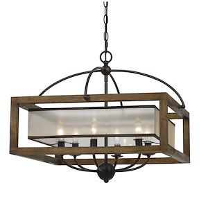 Mission-Six Light Square Chandelier-24 Inches Wide by 20 Inches High - 440737