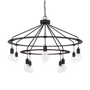 2-Tier Chandelier 10 Light Black Iron - in Industrial style - 37 high by 24 wide