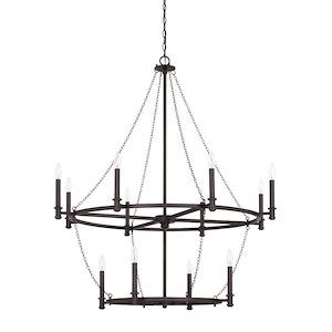 Lancaster - 2-Tier Chandelier 12 Light Black Iron - in Industrial style - 40.5 high by 45.5 wide - 724673