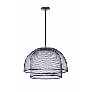 18W 1 LED Sculptural Statement Metal Mesh Dome 2 Shade Pendant-16 Inches Tall and 24.25 Inches Wide
