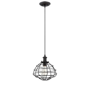 One Light Mini Pendant with Wire Cage - 10 inches wide by 76.5 inches high