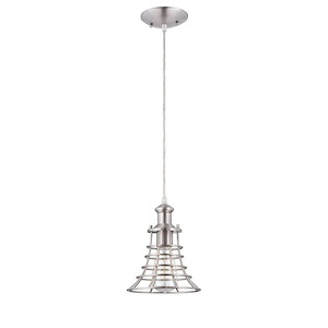 One Light Mini Pendant with Wire Cage in Modern Style - 7 inches wide by 75 inches high