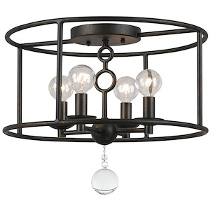Cameron Industrial 4 Light Ceiling Mount Wrought Iron In Minimalist Style - 15 Inches Wide By 12.25 Inches High