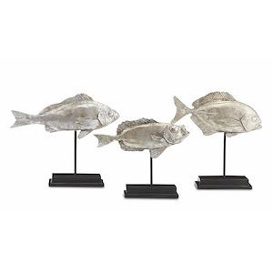 Silver Fish - Sculpture (Set of 3)-12 Inches Tall and 13.625 Inches Wide