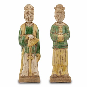 Tang Dynasty - Palace Servants Sculpture (Set of 2)-15 Inches Tall and 4.25 Inches Wide