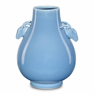 Sky Blue - Deer Handles Vase-11.375 Inches Tall and 9 Inches Wide