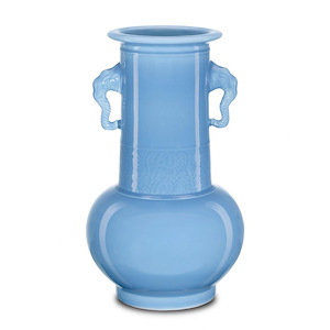 Sky Blue - Elephant Handles Vase-22 Inches Tall and 13.5 Inches Wide