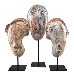 Glazed Masks - Sculpture (Set of 3)-20 Inches Tall and 7.5 Inches Wide