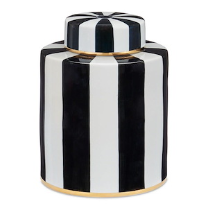 Rayures - Small Tea Canister In Mid-Century Modern Style-9 Inches Tall and 7 Inches Wide