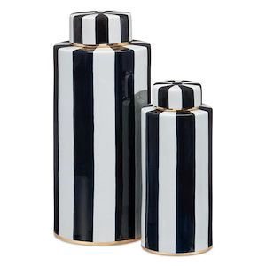 Rayures - Tea Canister (Set of 2) In Mid-Century Modern Style-16.5 Inches Tall and 7 Inches Wide