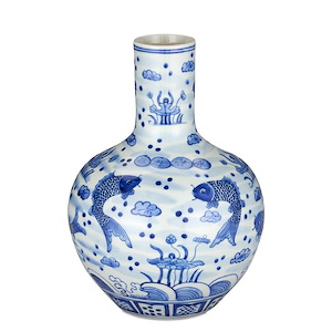 South Sea - Medium Long Neck Vase In Traditional Style-12.25 Inches Tall and 8.5 Inches Wide