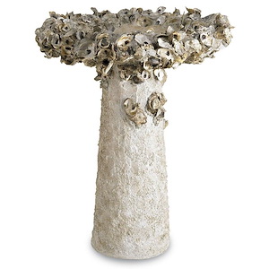 Oyster Shell - Large Bird Bath In Coastal Style-38 Inches Tall and 32 Inches Wide
