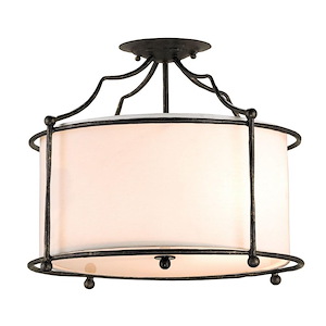 Cachet - 3 Light Semi-Flush With Wrought Iron and Drum Shade